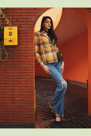 Dlanxa Women Mustard Yellow Checked Coat
