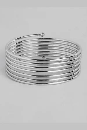 I Jewels Silver Rhodium-Plated Spring Kada Bangle