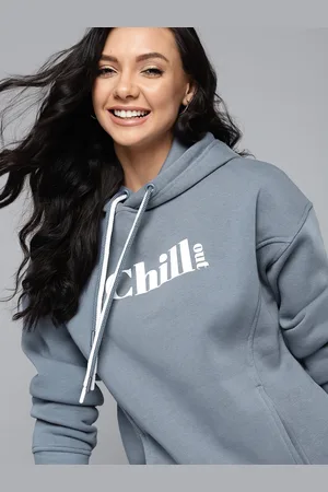 Mast & Harbour Women Blue Printed Hooded Sweatshirt