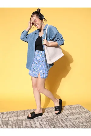 Berrylush Blue Floral Simply Mini Skirt