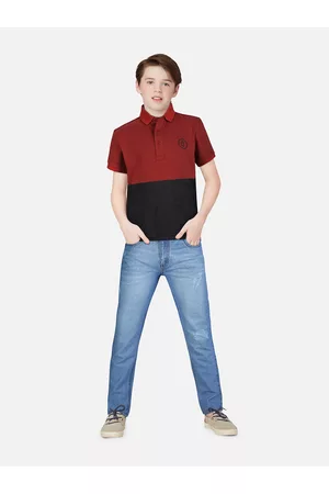 Gini and Jony Boys Black & Red Colourblocked Polo Collar T-shirt