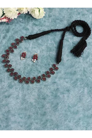 Veni Women Silver-Plated Red Ruby & AD Studded Choker Necklace with Earrings