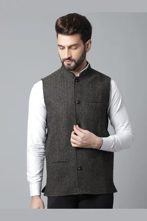 Even Men Woven-Design Pure Wool Nehru Jackets