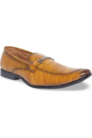 MUTAQINOTI Men Tan Textured Formal Loafers