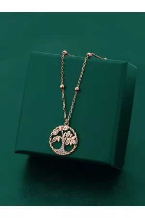 Carlton London Women Rose Gold-Plated CZ Studded Pendant with Chain