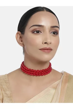 I Jewels Red & Gold-Plated 3 Layered Handcrafted Choker Necklace