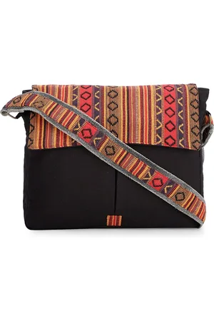The House of Tara Unisex Black & Orange Textured Messenger Bag