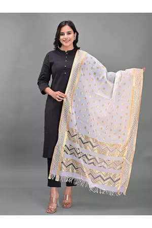Apratim White & Gold-Toned Woven Design Dupatta with Zari