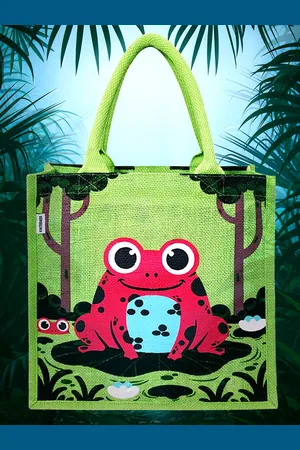 earthbags Printed Jute Tote Bag Handbags