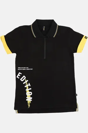 V-Mart Boys Black & Yellow Polo Collar T-shirt