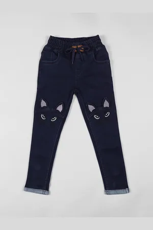 A-Okay Girls Slim Fit High-Rise Mildly Distressed Embroidered Jeans