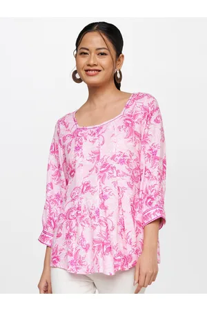 Global Desi Floral Print Square Neck Top
