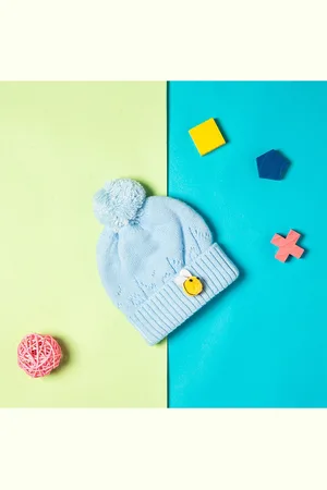 Baby Moo Kids Blue & Yellow Honey Bee Woollen Beanie