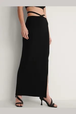 NA-KD Women Black Solid High-Slit Tie-Up Detail Maxi Skirt