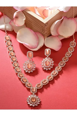 Zaveri Pearls Women Rose Gold-Plated CZ Studded Jewellery Set