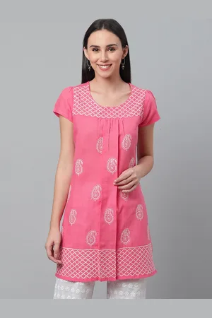 akheri Women Pink & White Chikankari Embroidered Straight Kurta
