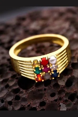 Voylla Men Gold-Plated Zircon Gemstones Studded Finger Ring