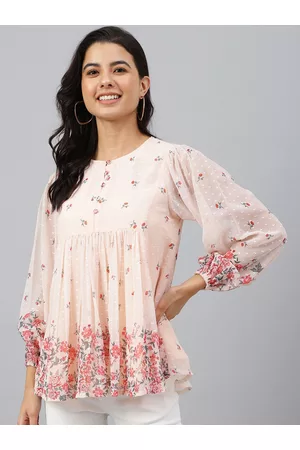 Janasya Floral Printed Flared Top