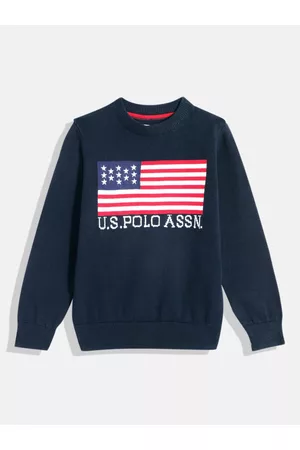 Ralph Lauren Boys Navy Blue Brand Logo Print Pure Cotton Pullover