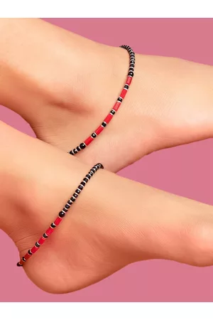 Zavya Women Set of 2 Artificial Beaded 92.5 Sterling Silver-Plated Anklets