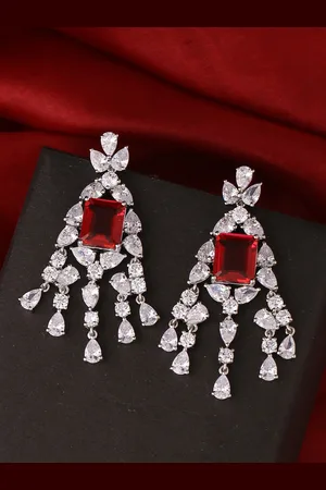 Tistabene Women White & Red Artificial Stones Classic Drop Earrings
