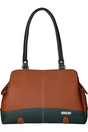 FOSTELO Brown & Green Colourblocked Shoulder Bag