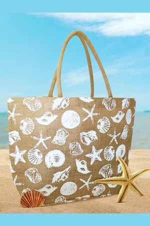 earthbags Beige Jute Printed Oversized Shopper Tote Bag