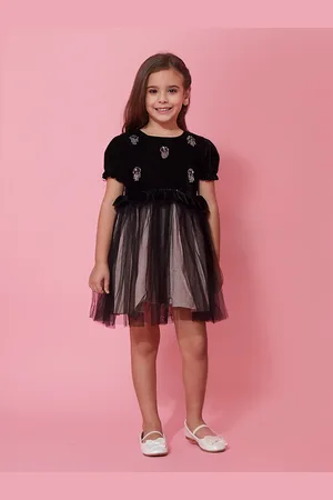Cherry Crumble Girls Black Embellished Sea Queen Dress