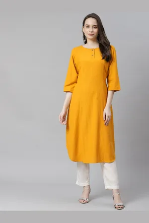 Ayaany Women Mustard Yellow Solid Cotton Kurta