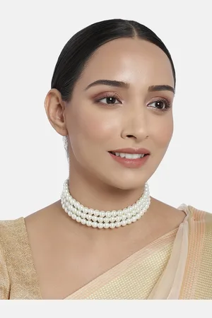 I Jewels White & Gold-Plated 3 Layer Handcrafted Choker Necklace
