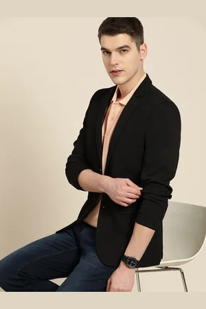 Invictus Men Black Self Design Slim Fit Single Breasted Blazer
