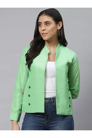 Cottinfab Women Green Open Front Jacket