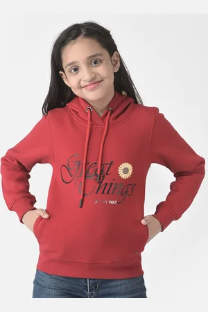 Crimsoune Club Girls Printed Hooded Cotton Sweatshirt
