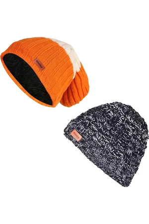 Knotyy Unisex Pack of 2 Orange & White Acrylic Beanie