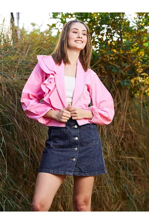 ATHENA Women Ruffled Crop Tailored Jacket