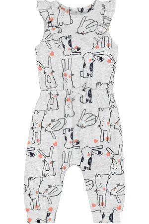 Mothercare Girls Printed Pure Cotton Basic Jumpsuit with Ruffles