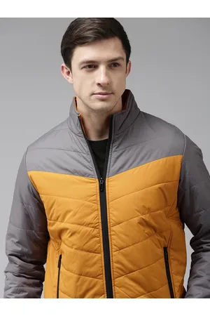 SPYKAR Men Grey & Mustard Yellow Colourblocked Padded Jacket