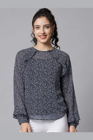 BEATNIK Blue & White Floral Print Top
