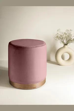 Clasiko Pink Solid Ottomans With Gold Color Rings
