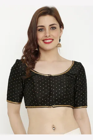 SALWAR STUDIO Women Black Printed Padded Saree Blouse