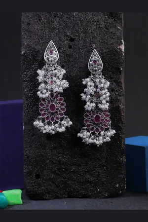 Adwitiya Collection Silver-Plated Oxidised Classic Drop Earrings