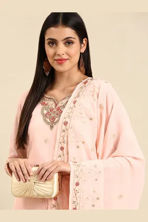 Shaily Retails Pink Embroidered Silk Georgette Unstitched Dress Material