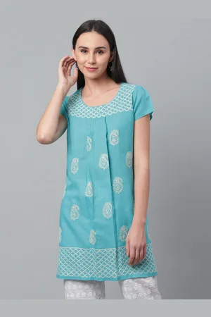 akheri Women Blue & White Chikankari Embroidered Straight Kurta