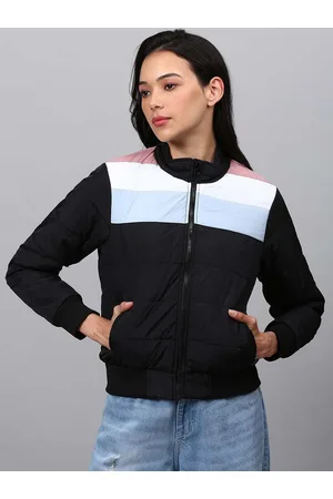 Campus Women Black Colourblocked Windcheater Outdoor Padded Jacket