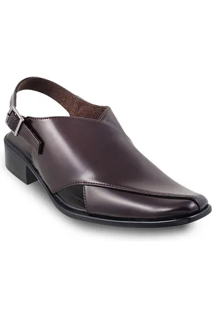 Metro Men Maroon Shoe-Style Leather Sandals