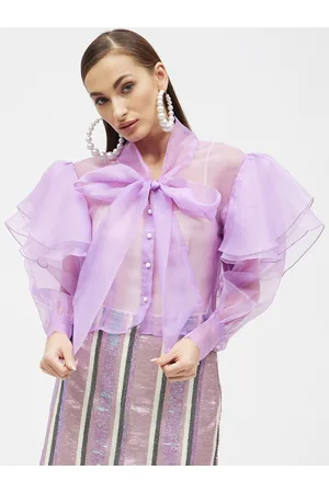 kibo Women Classic Sheer Organza Casual Shirt