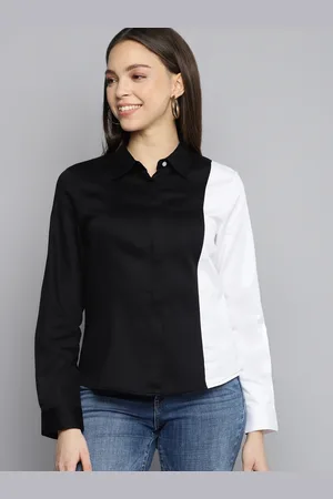 DENNISON Women Black Slim Fit Colourblocked Casual Shirt