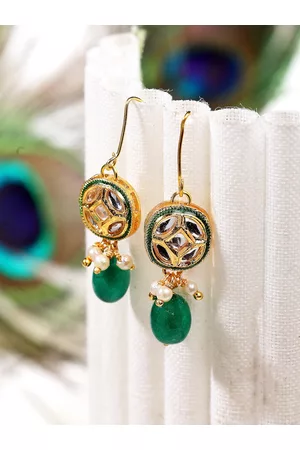 DUGRISTYLE Woman Green Kundan Earrings