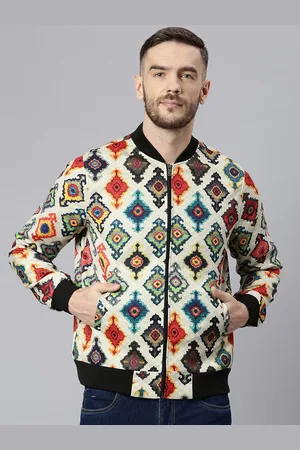 Hangup Men Beige Geometric Lightweight Bomber Jacket