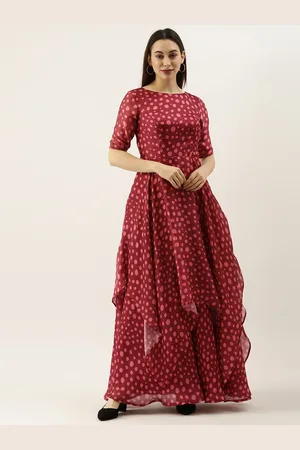 Ethnovog Maroon Made To Measure Cotton Maxi Layered Dress
